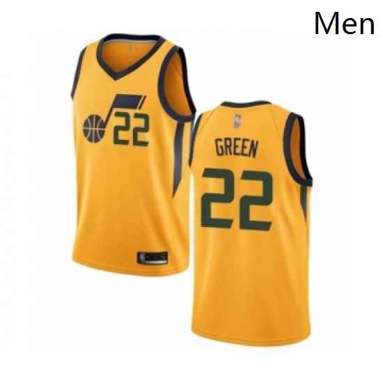 Mens Utah Jazz 22 Jeff Green Authentic Gold Basketball Jersey Statement Edition